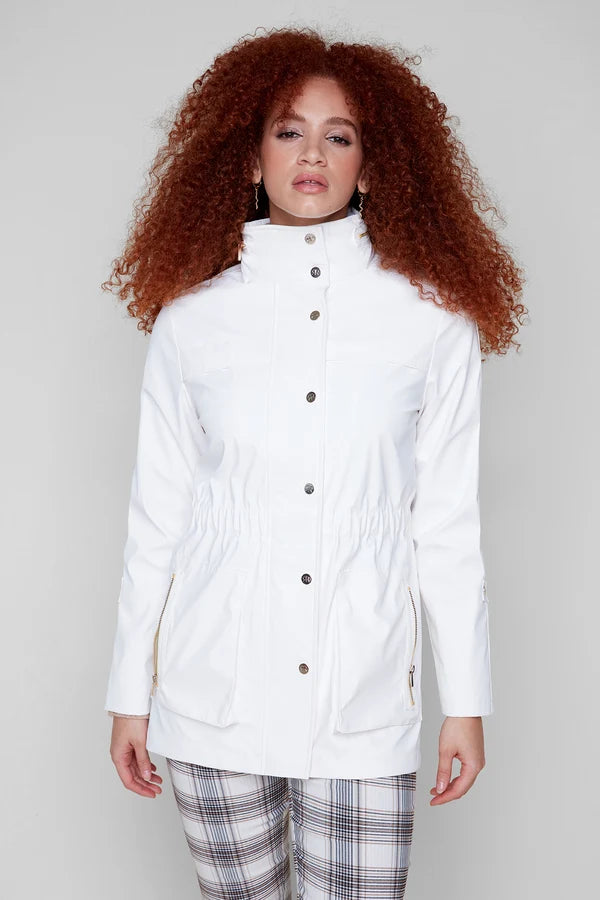 Renuar Waterproof Hooded Raincoat with Patch Pockets Creme