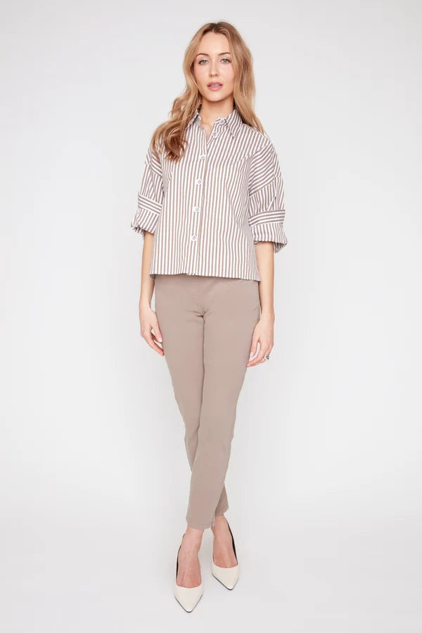 Renuar Striped Cotton Blouse Storm