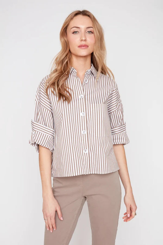 Renuar Striped Cotton Blouse Storm