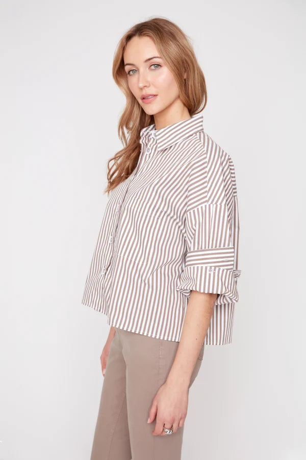 Renuar Striped Cotton Blouse Storm