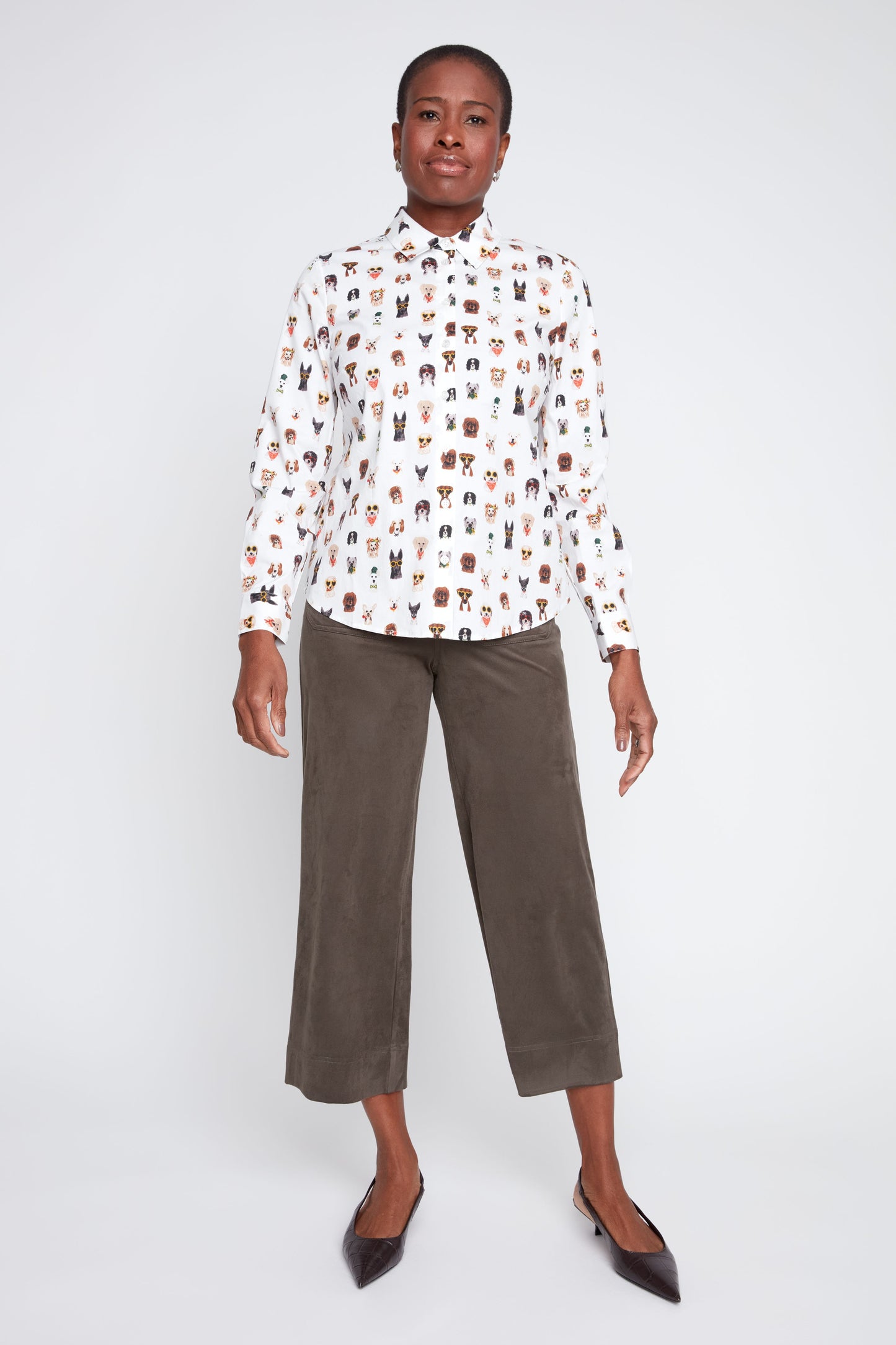 Renuar Animal Print Woven Button Down Blouse