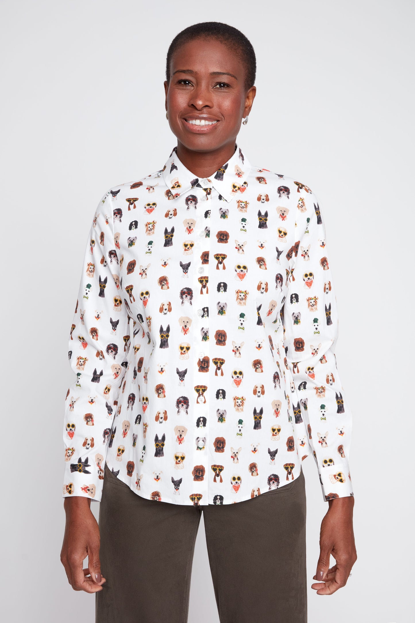 Renuar Animal Print Woven Button Down Blouse