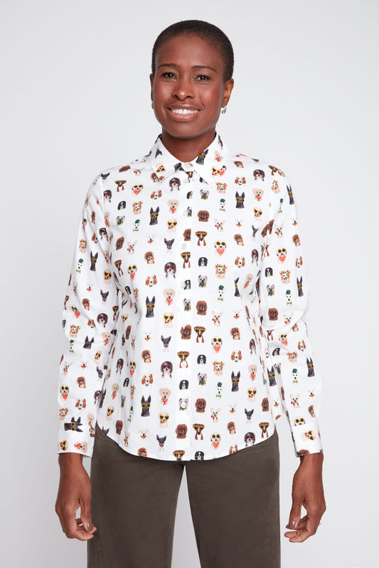 Renuar Animal Print Woven Button Down Blouse