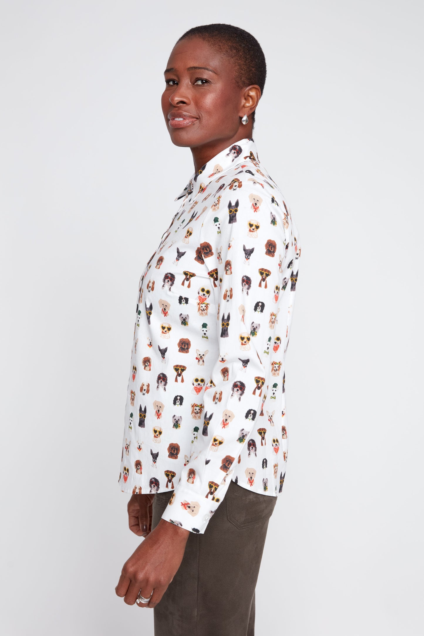 Renuar Animal Print Woven Button Down Blouse