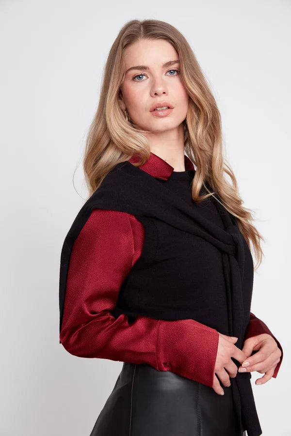 Renuar Illusion Knit Layered Vest Black