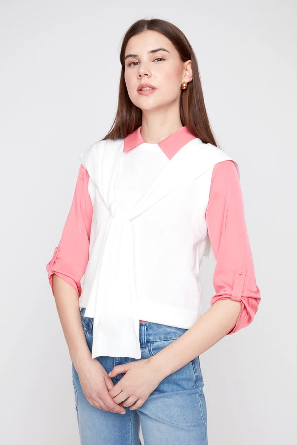 Renuar Illusion Knit Layered Vest Creme