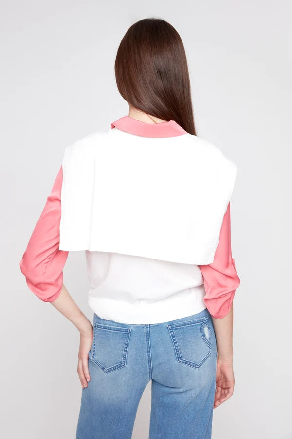 Renuar Illusion Knit Layered Vest Creme