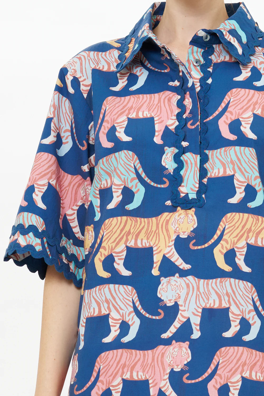 Oliphant Raj Navy Tiger Print Cotton Dress