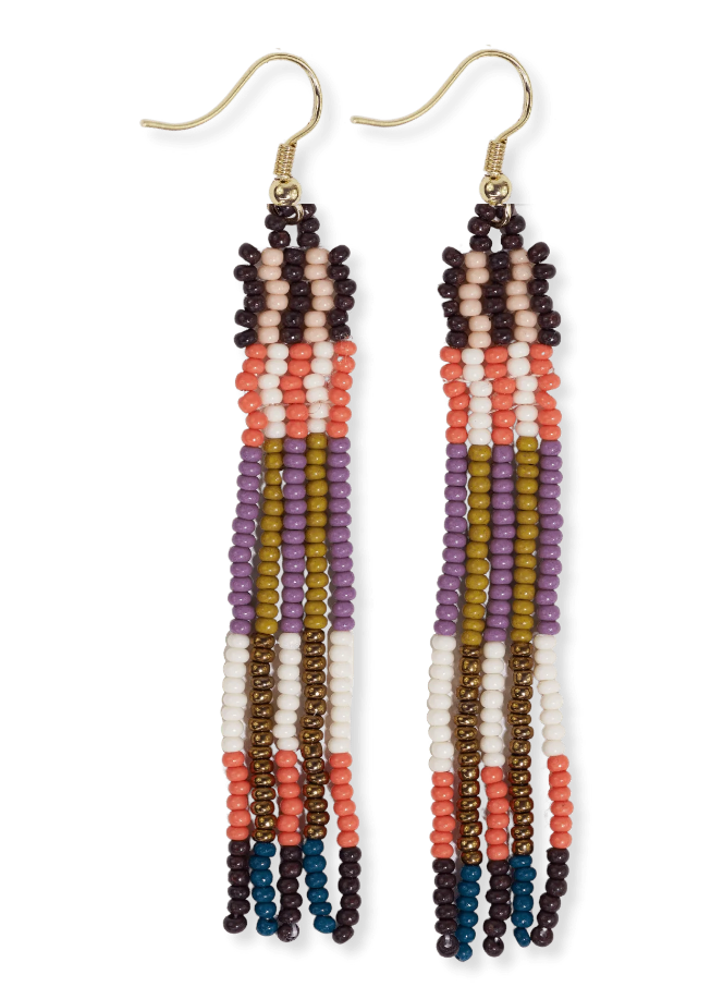 Ink + Alloy Melissa Alternating Two Color Grids Petite Beaded Fringe Earrings Citron + Coral