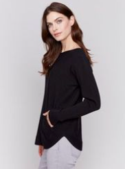 Long Sleeve Sweater with Back Eyelet Detail - Black