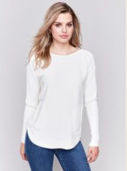 Long Sleeve Sweater with Back Eyelet Detail - Ecru