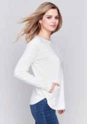 Long Sleeve Sweater with Back Eyelet Detail - Ecru