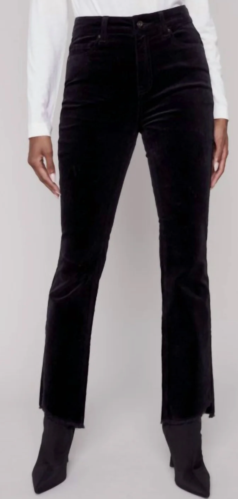Corduroy Asymetrical Hem Bootcut Leg Pant - Black