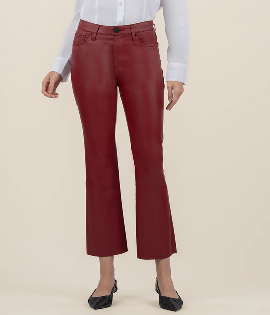 Kut Kelsey Coated High Rise Ankle Flare Red