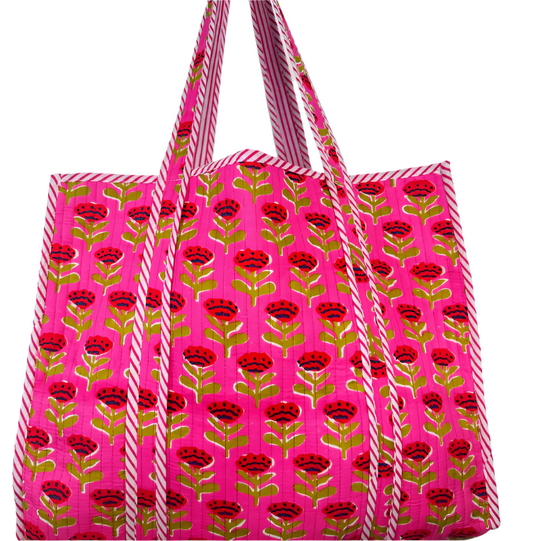 Quilted Tote Bag Pink Floral Bag Large Shopping Tote Bag