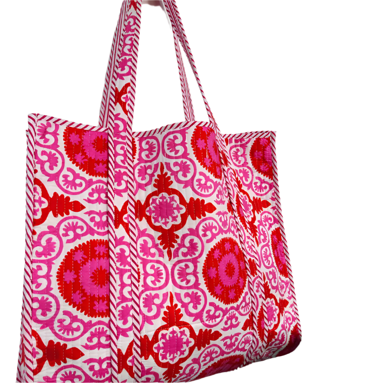 Quilted Tote Bag Pink Red Tote Large Shopping Tote Bag