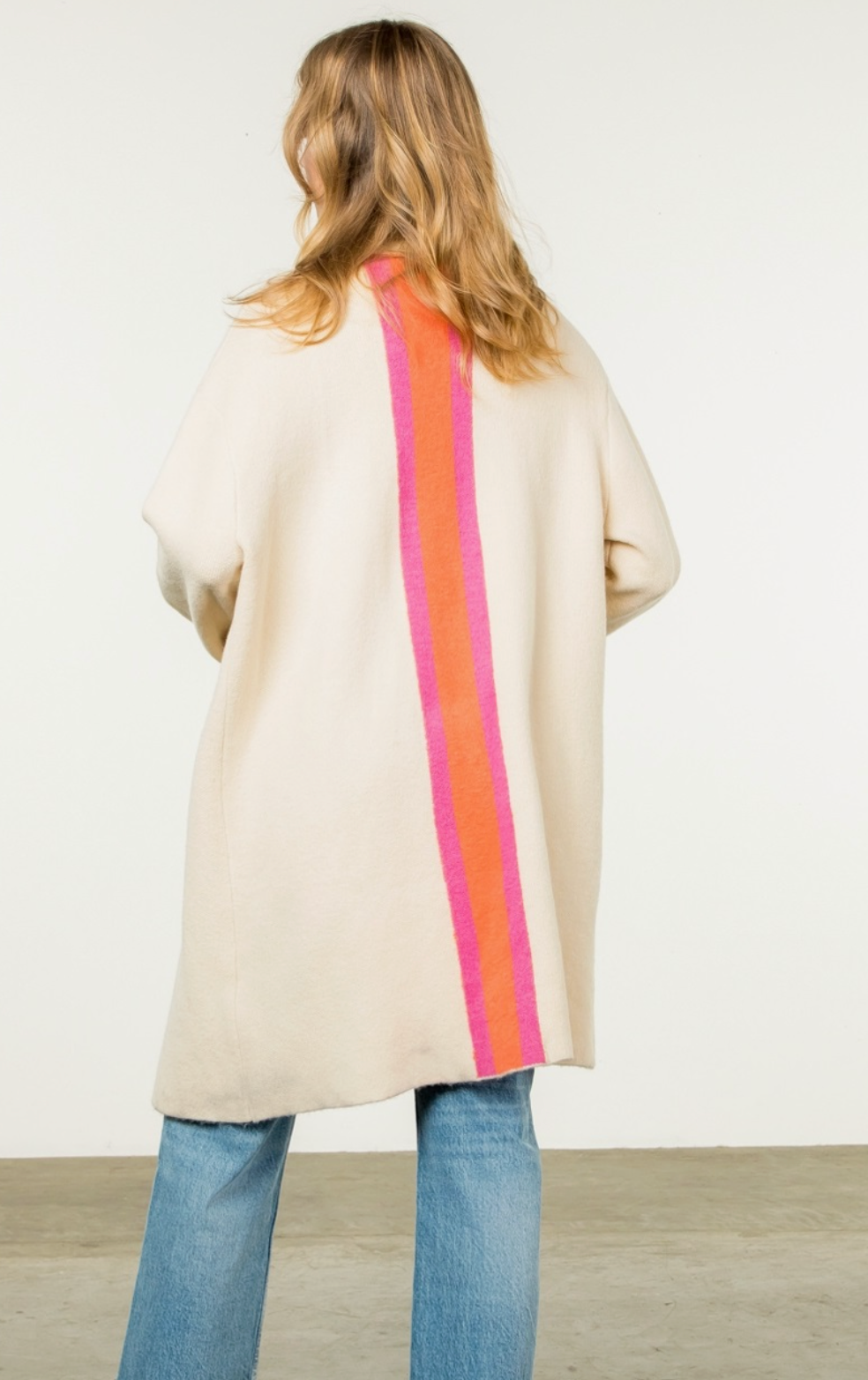 Cream Cardigan with Pink Stripe