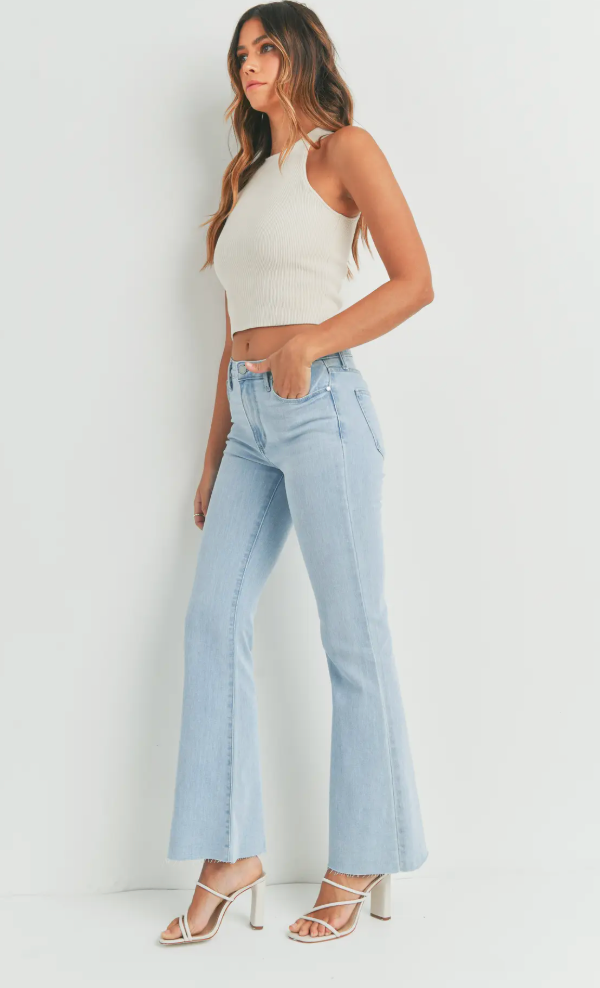 Just Black Denim High Rise Scissor Cut Flare Light Wash