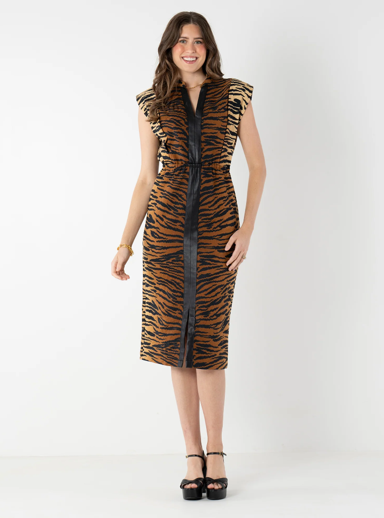 Emily McCarthy Meme Dress Tiger Jacquard