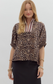 High Collar V Neck Top Wine Mocha Leopard