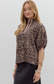 High Collar V Neck Top Wine Mocha Leopard