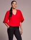 Tribal Signature Crepe Flutter Sleeve V-Neck Blouse Carmine