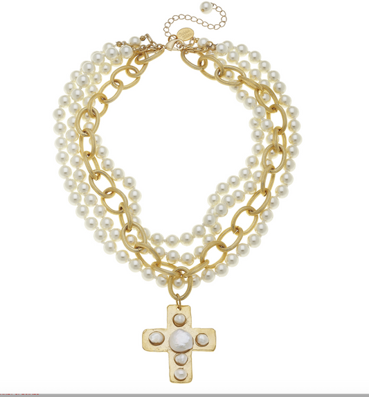 Susan Shaw Pearl Cross Multi-Strand Necklace