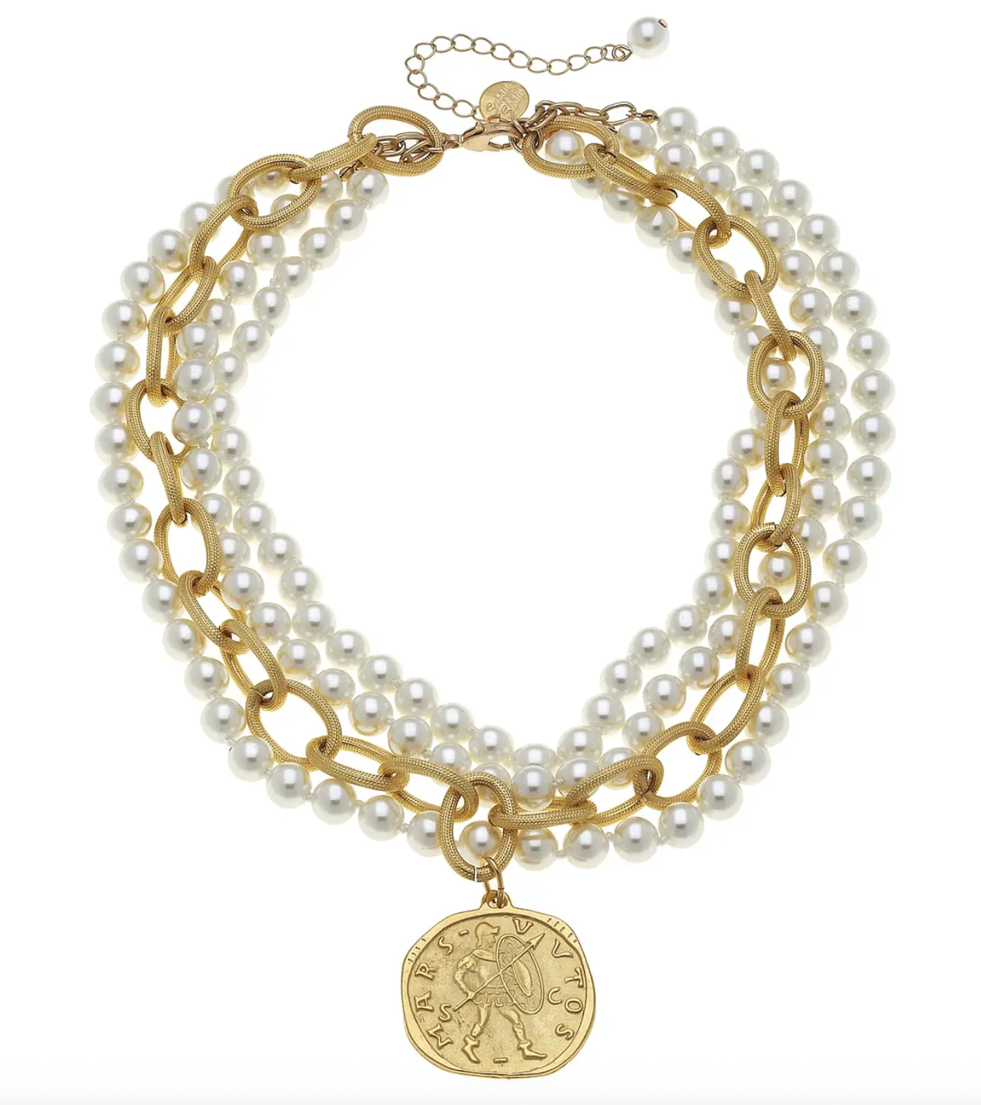 Susan Shaw Handcast Gold Coin and Pearl Necklace