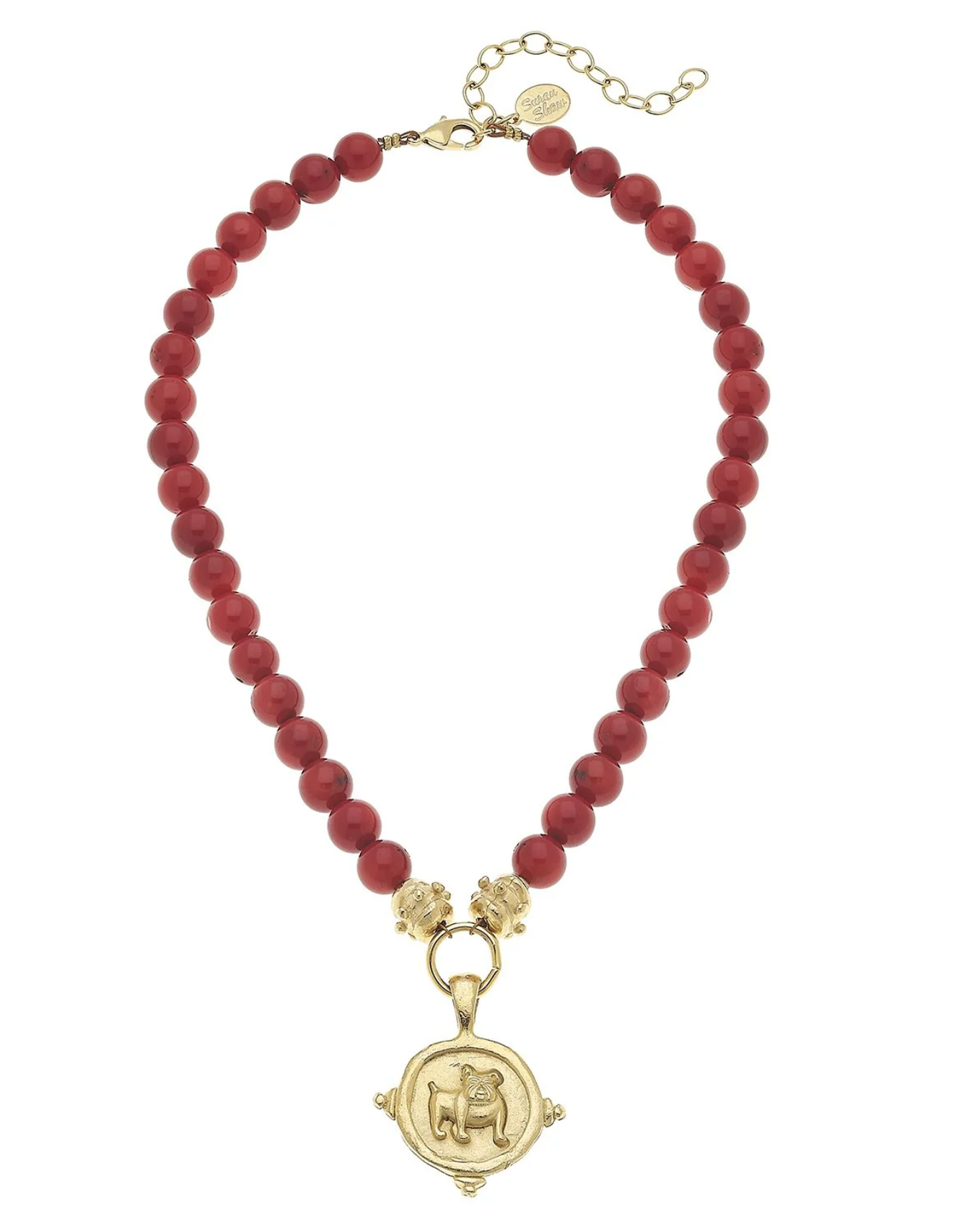 Susan Shaw Bulldog + Red Coral Necklace