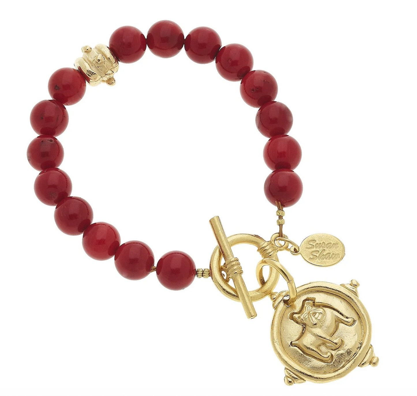 Susan Shaw Bulldog + Red Coral Bracelet