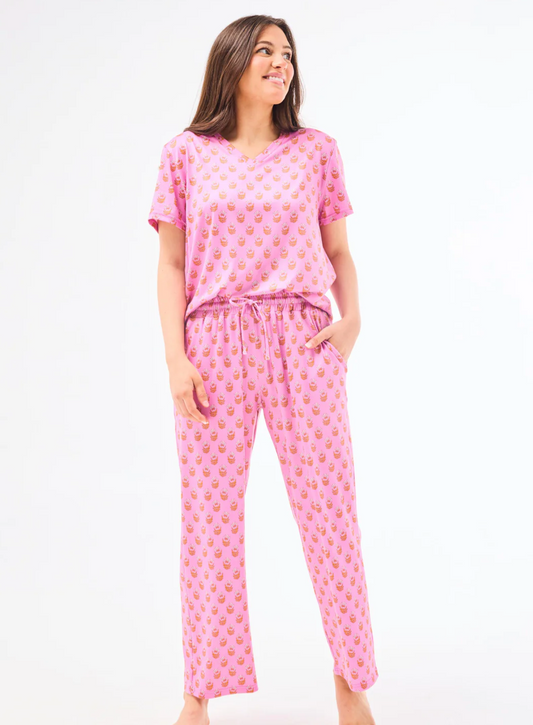 Mary Square Women's Pajama Set Floral Foulard Pink