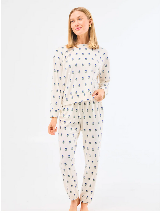 Mary Square Women's Jogger Pajama Set Floral Foulard Navy
