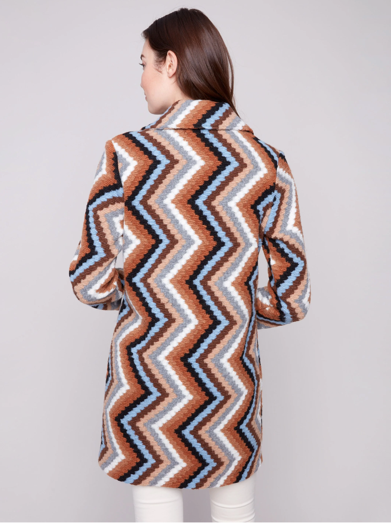 Charlie B Long Crochet Coat Sepia