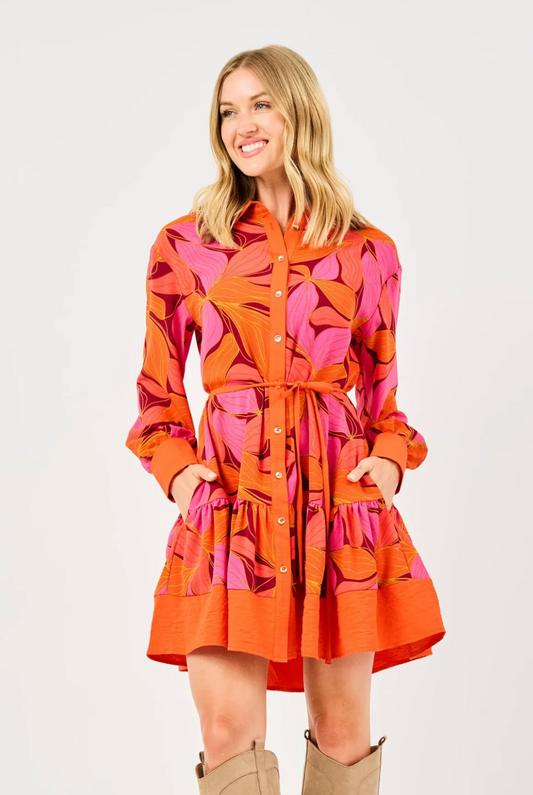 Maya Long Sleeve Dress Glow Over Fire