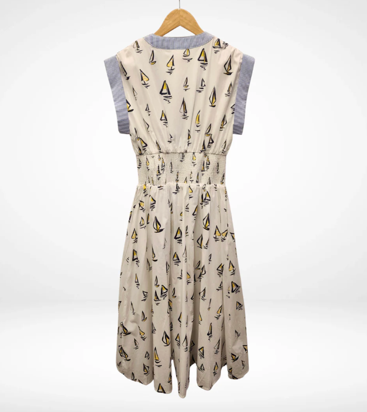 Short Sleeve Sailboat Pattern Midi Dress