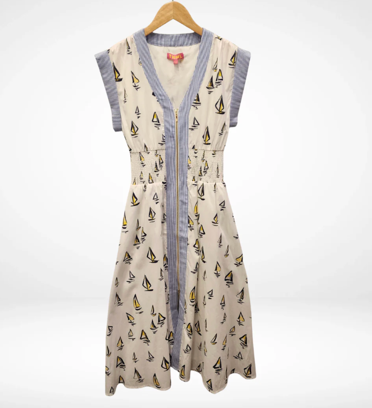 Short Sleeve Sailboat Pattern Midi Dress