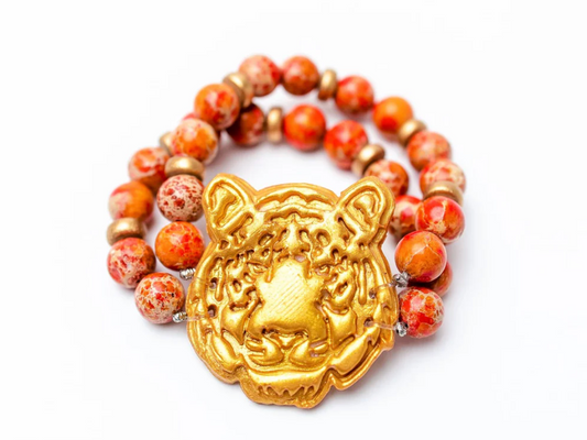 Hidden Truth Orange Jasper Double Strand with Tiger Bracelet