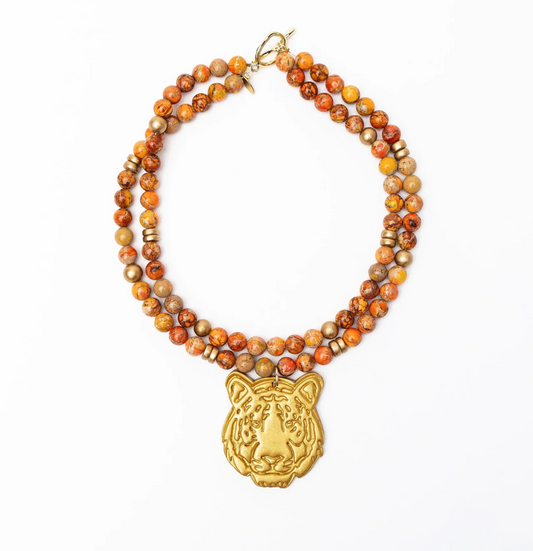 Hidden Truth Orange Sea Jasper Double with Tiger Necklace