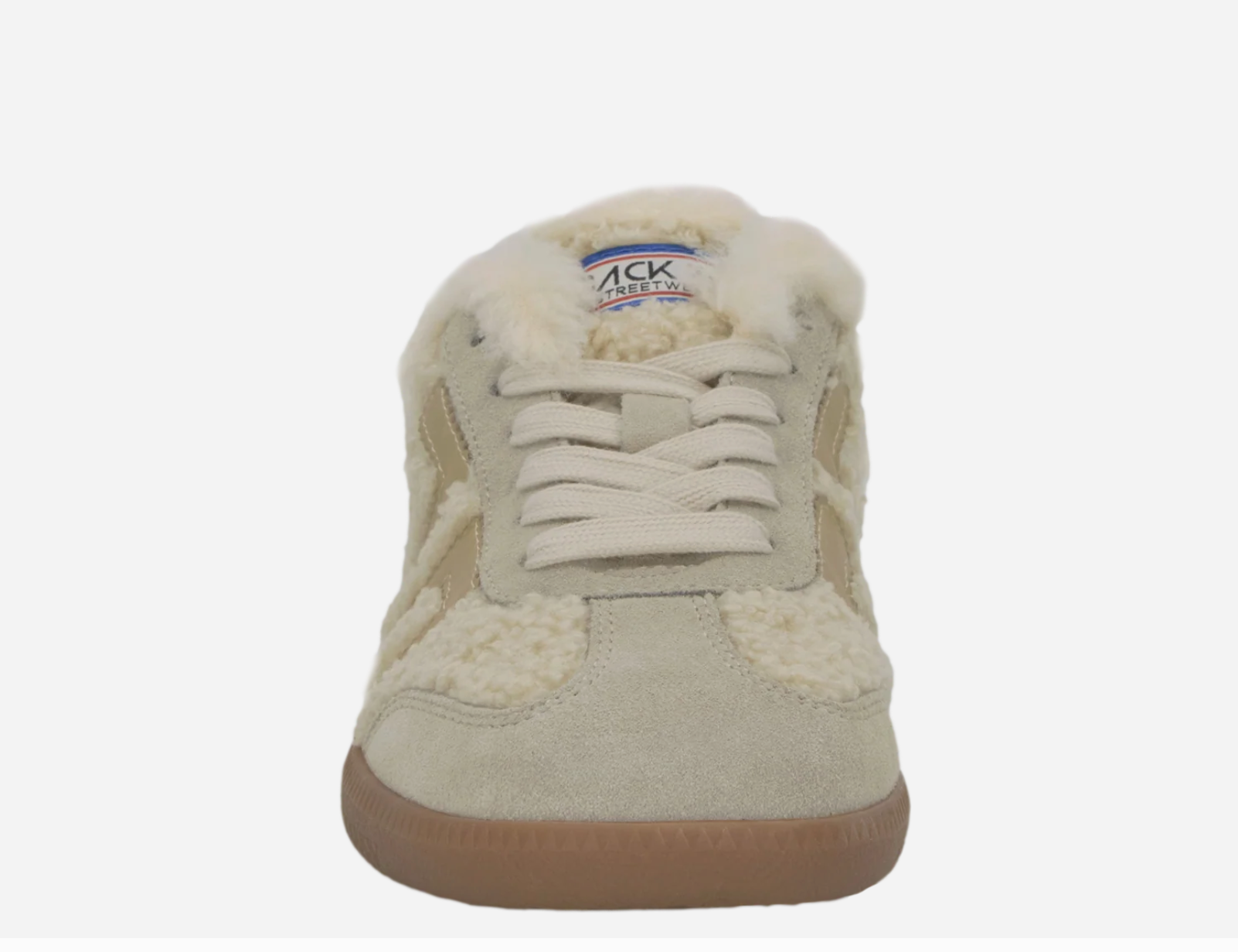 Back 70 Easter FL low-top sneaker featuring suede upper, shearling trim collar and side panels, flat laces, and gum rubber...