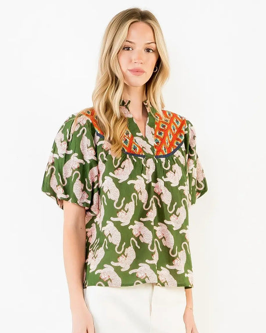 THML Puff Sleeve Tiger Print Top Southern Girl Chic