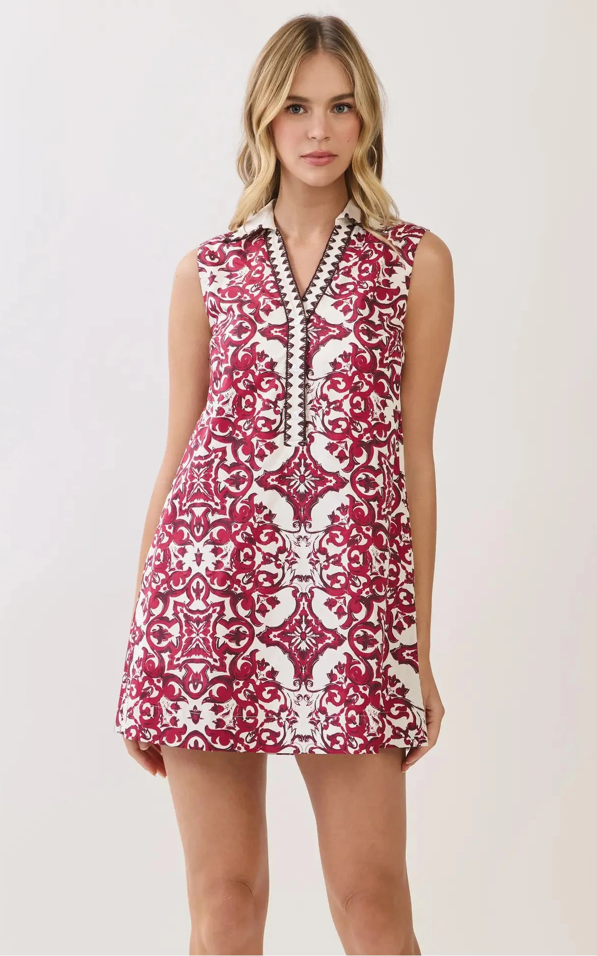 Tile Print Shift Mini Dress