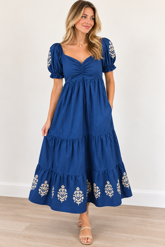 Victoria Dunn Clara the Label Peyton Sapphire Crest Maxi Dress