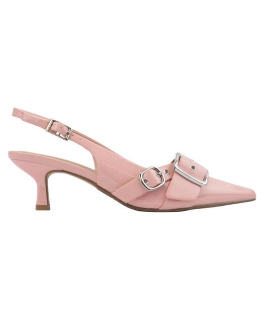 Pink Belt Strap Pointed Toe Kitten Heel Shoe