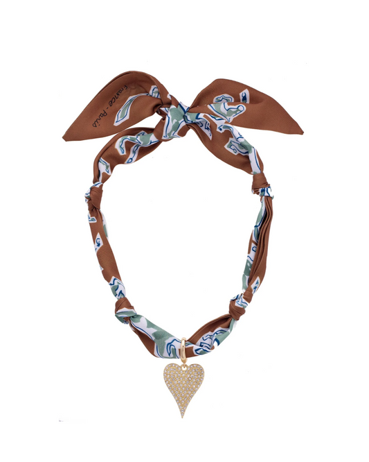 Winnie Pave Heart Scarf Necklace in Brown