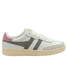 Gola Women's Falcon low-top leather sneakers with grey side stripes, pink heel tab, and cream sole.