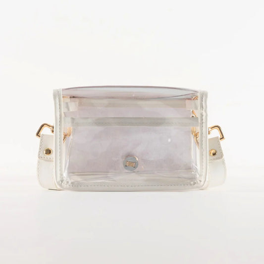 Petite Orange Gingham Clear Stadium Bag with White Bamboo Stick