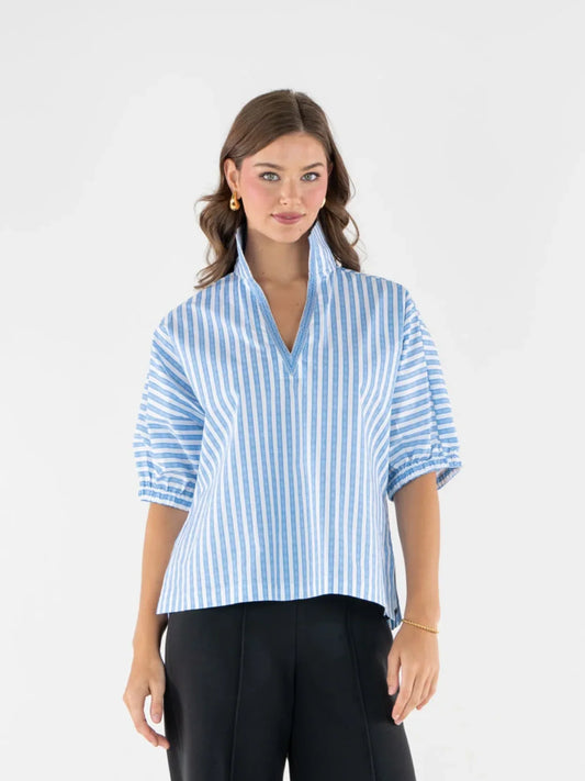 Emily McCarthy Poppy Top French Blue Stripe