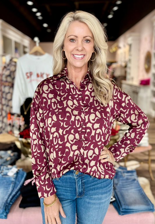 Button Up Blouse Cherry Bordo