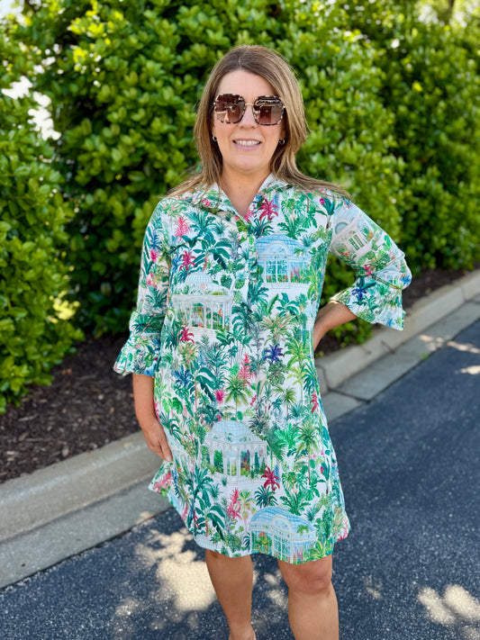 Vilagallo Greenhouse Multicolor Print Shirt Dress Women's Boutique Southern Girl Chic