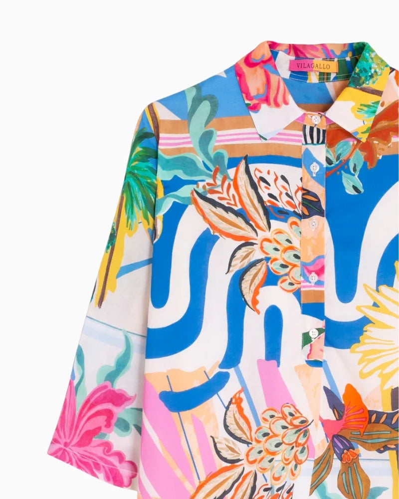 Vilagallo Multicolored Palm Tree Print Shirt Dress